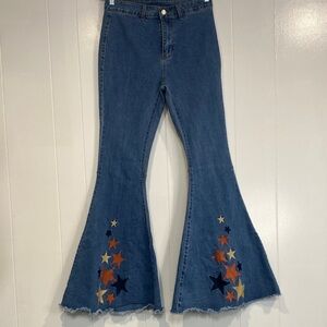 Peach Love California Jeans Bell Bottom Flare Star Embroidered Size Large 30
